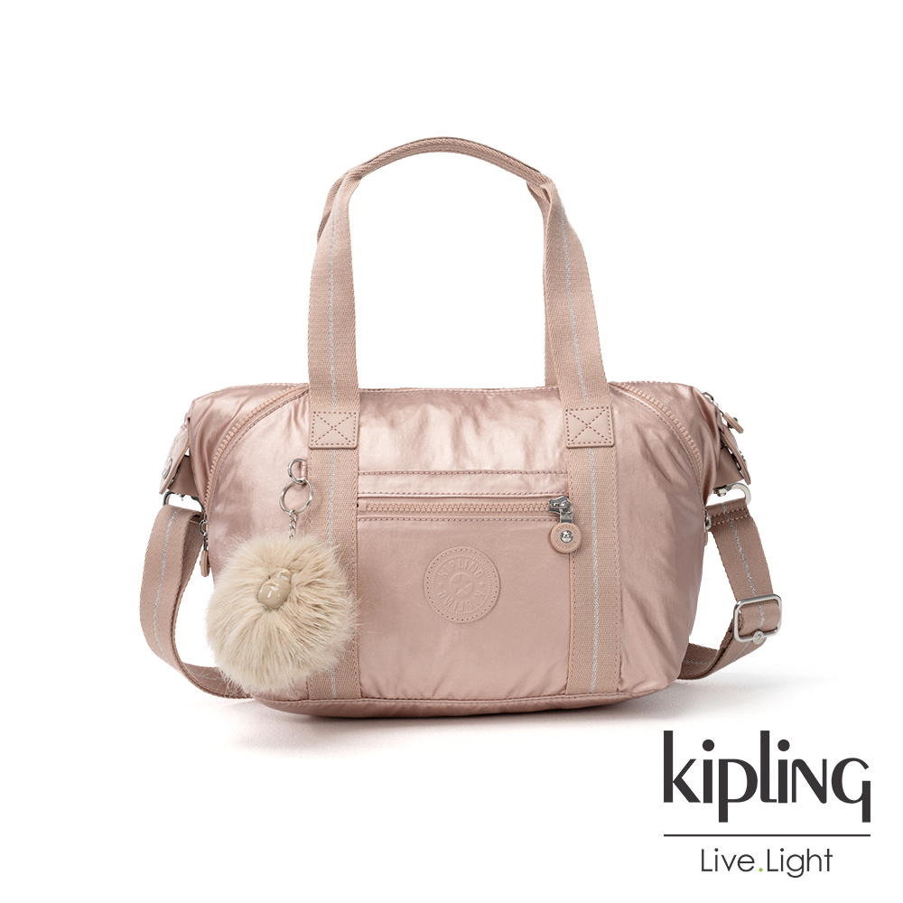 Kipling 金屬光暈微醺粉手提側背包-ART MINI