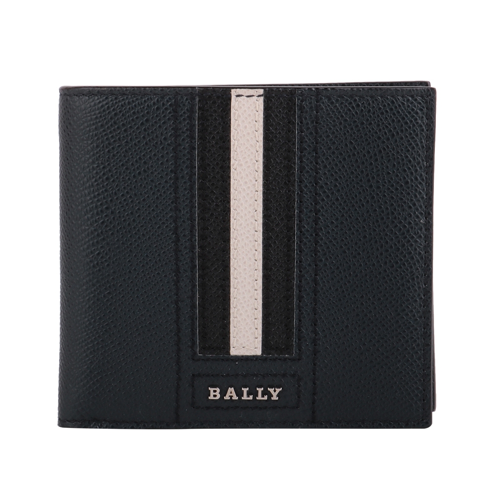 BALLY TRASAI LT 金屬LOGO防刮皮革對折8卡短夾(藍)