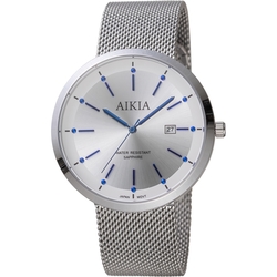 AIKIA 簡約米蘭時尚腕錶-3A2311WWT1/銀色x藍色刻度 40mm