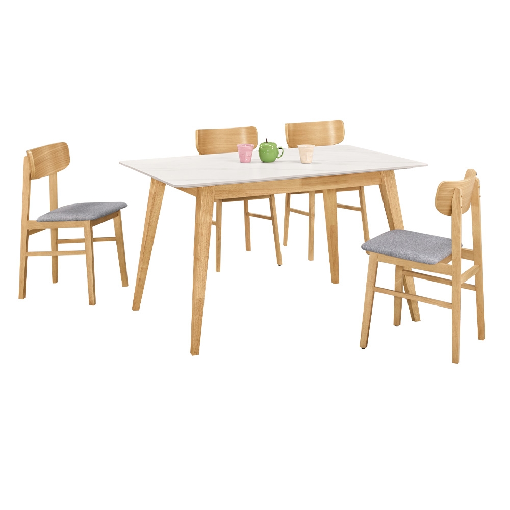 文創集 瓦維爾5尺岩板實木餐桌布餐椅組合(一桌四椅組合)-150x85x75cm免組