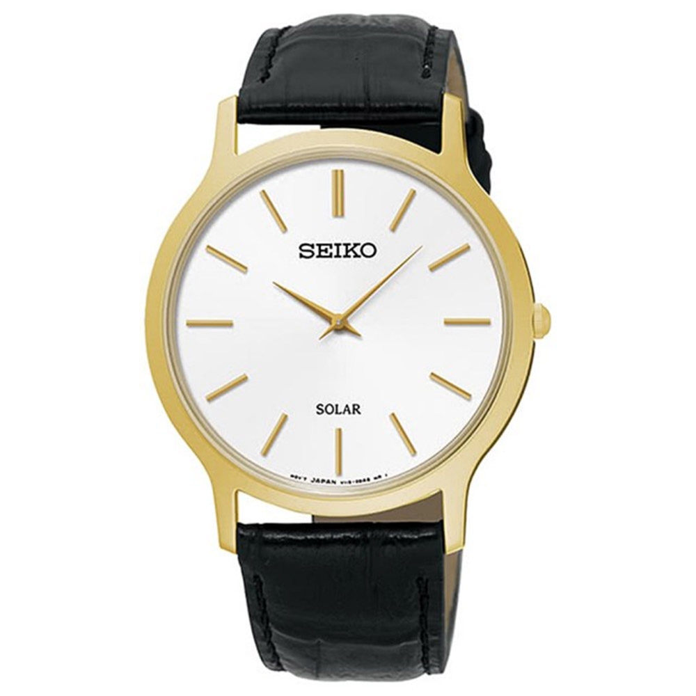 SEIKO 精工 太陽能極簡時尚皮腕錶-金黑(SUP872P1/V115-0BE0K) SK014