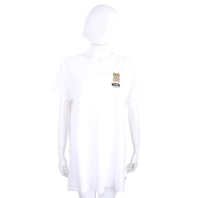 MOSCHINO 字母泰迪熊白色短袖長版T恤 洋裝