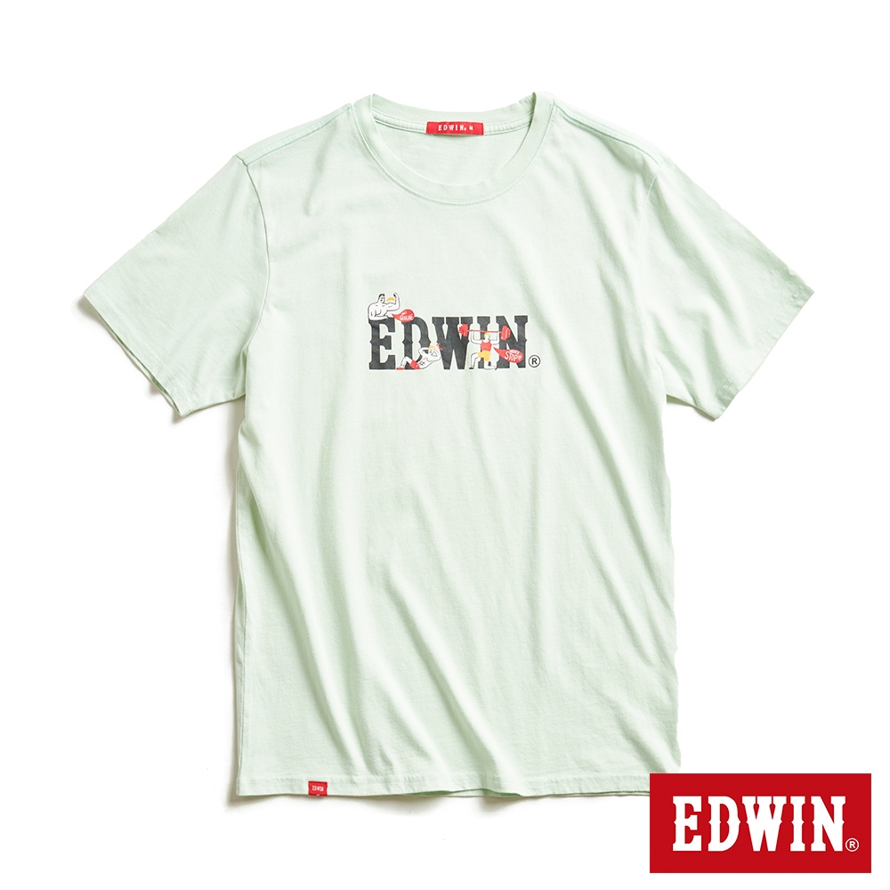 EDWIN 網路獨家 運動插畫LOGO短袖T恤-中性-淺綠色