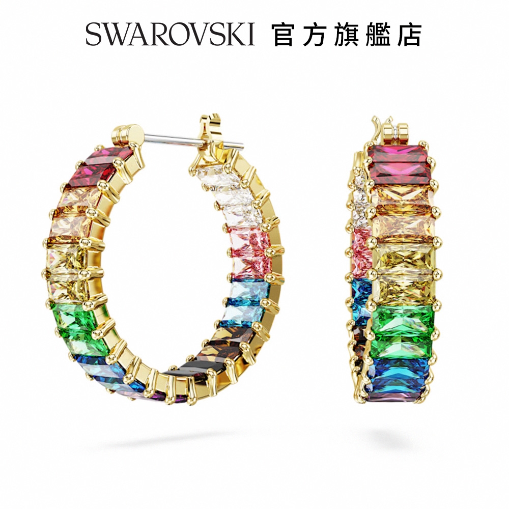 SWAROVSKI 施華洛世奇 Matrix 大圈耳環, 長方形切割, 漸層色, 鍍金色色調