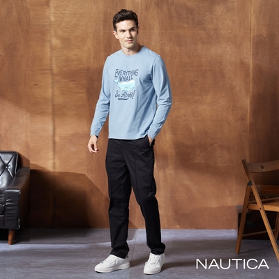 NAUTICA男裝 品牌LOGO素面彈性長褲-黑