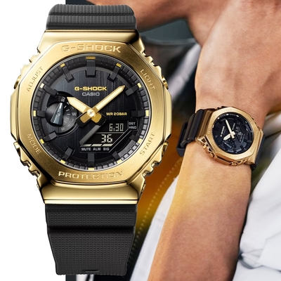 CASIO卡西歐 G-SHOCK 農家橡樹 金屬錶殼 八角形雙顯錶 GM-2100G-1A9 黑金