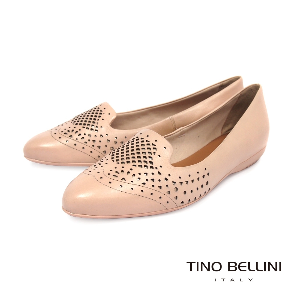 Tino Bellini 巴西進口牛皮典雅鏤空舒足樂福鞋-粉