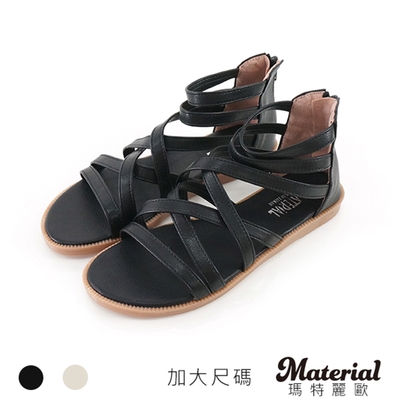 Material瑪特麗歐 MIT涼鞋 加大尺碼寬帶交叉環繞羅馬涼鞋 TG1013