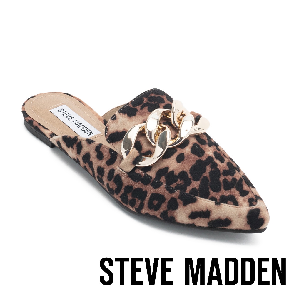 STEVE MADDEN-FINLEY 絨布鍊條穆勒拖鞋-豹紋