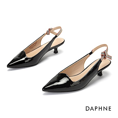 達芙妮DAPHNE 跟鞋-撞色條紋繫帶縷空尖頭跟鞋-黑