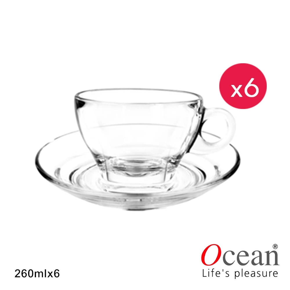 OCEAN 可啡美式拿鐵咖啡杯附盤 260ML-6入組