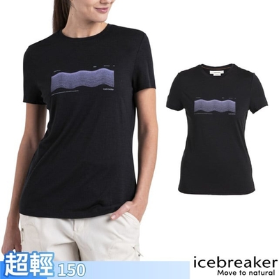 【Icebreaker】女 100%美麗諾羊毛 Tech Lite III 圓領短袖上衣(輪廓波紋)-150.T恤_IB0A56YG-001 黑