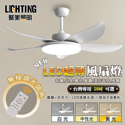 【聚美照明LED吊扇燈 72w5-9坪 58寸吊扇 智能燈具 DC變頻風扇燈 吸頂扇 110V新款北歐簡約吊扇（保固兩年 售後無憂）