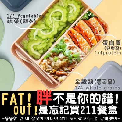 【FAT WAY OUT!】韓風新設計超便攜飲食控管211餐盤便當盒-1250ML/211餐盤/減脂便當盒