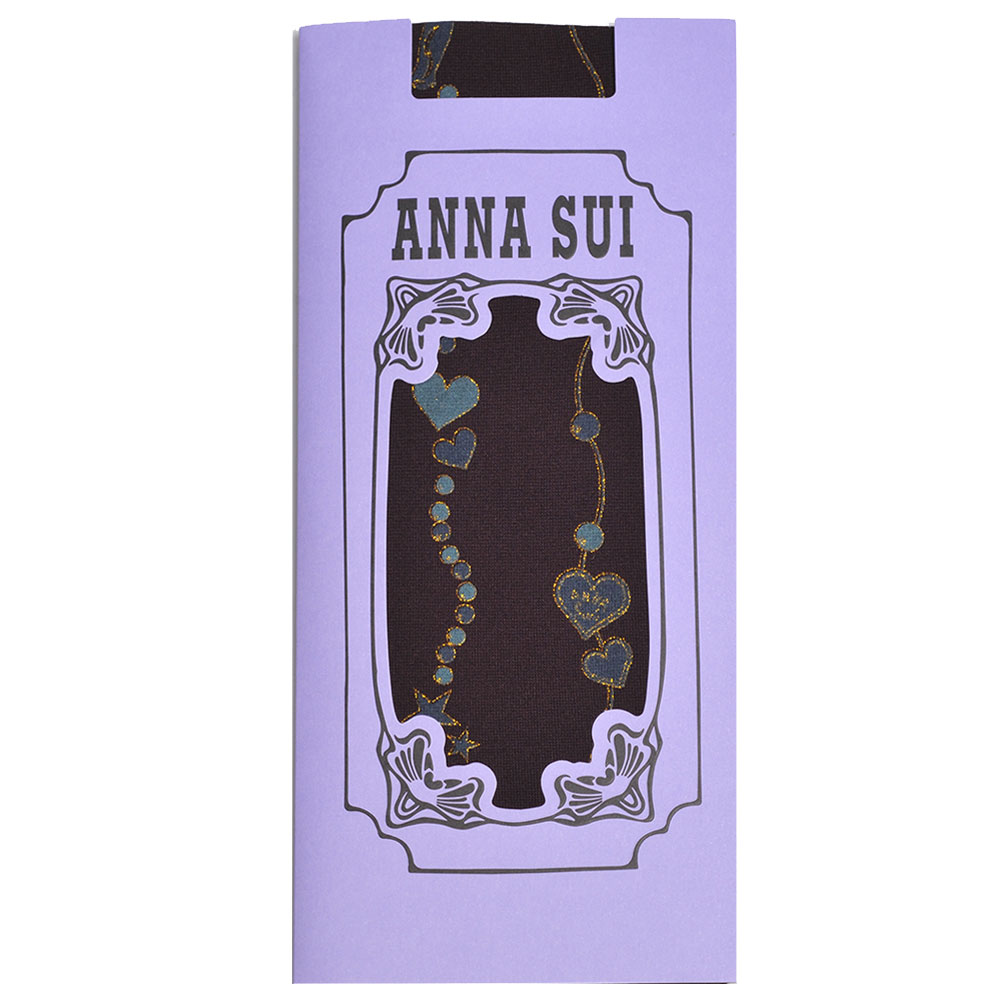 ANNA SUI 繽紛愛心圖騰金邊花紋靜電防止加工半統襪(巧克力)