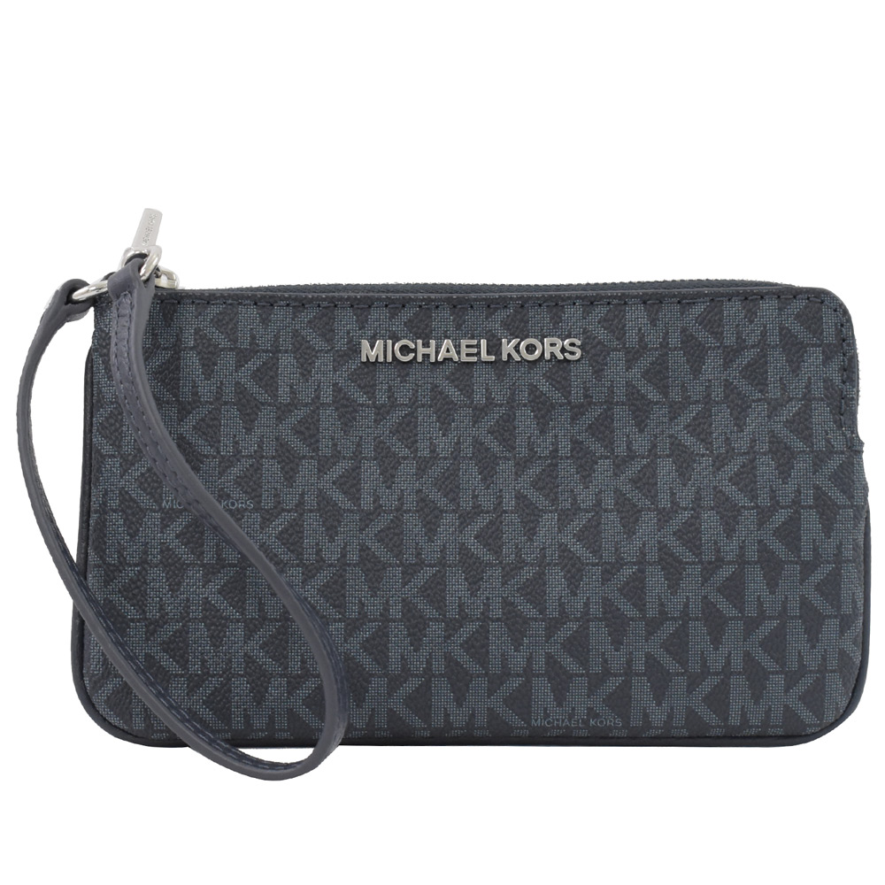 MICHAEL KORS Jet Set金屬logo經典PVC手拿包(灰藍)