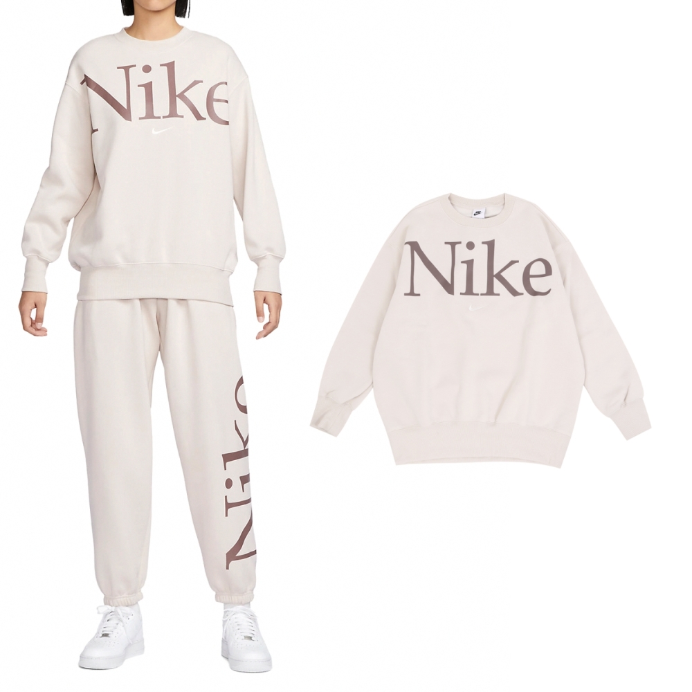 Nike 長袖 NSW Phoenix 女款 米白 紅 加絨 落肩 超寬鬆 大學T FN3655-104