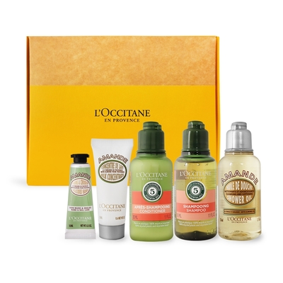 L OCCITANE 歐舒丹 草本杏仁沐浴嫩膚禮盒組[洗髮精35ml+護髮乳35ml+沐浴油35ml+凝霜20ml+護手霜10ml]