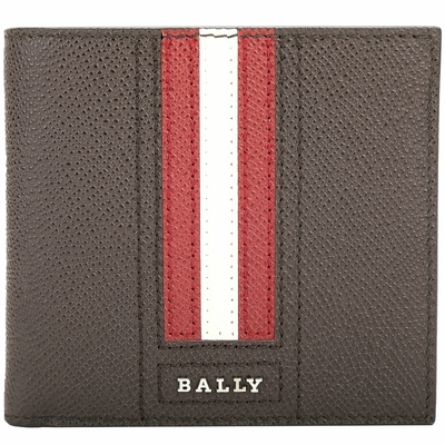 BALLY TRASAI 經典紅白條紋八卡對折短夾(深咖啡色)