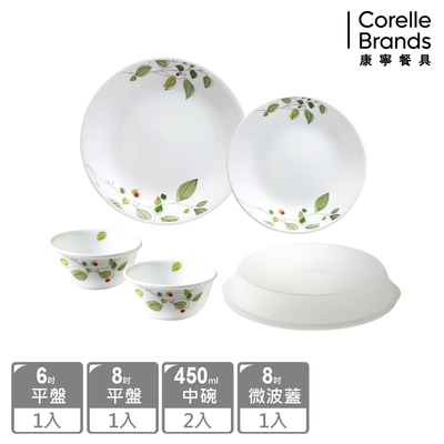 【美國康寧】CORELLE 綠野微風5件式碗盤組-E06