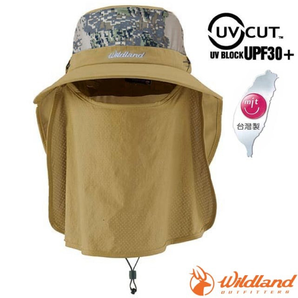 荒野 WildLand 中性抗UV收納式遮陽帽.防曬帽.遮陽護頸帽_WH1036-163 沙色
