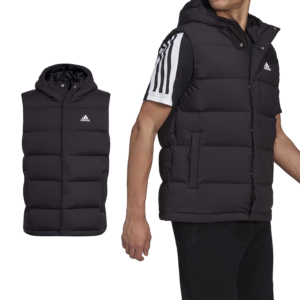 Adidas Helionic Vest 男款 黑色 運動 休閒 口袋 羽絨背心 連帽 背心 HG6277