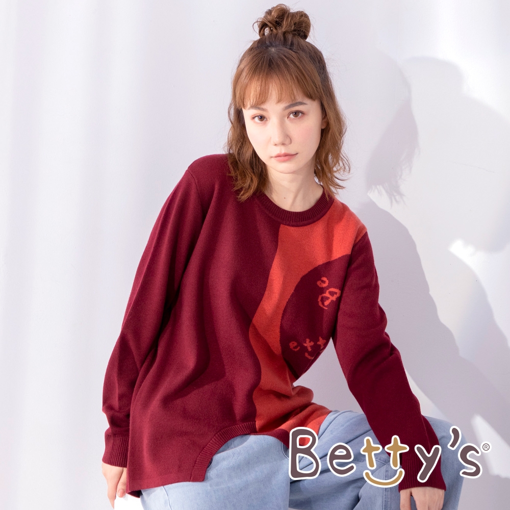 betty’s貝蒂思　圓領拼色質感毛衣(暗紅)