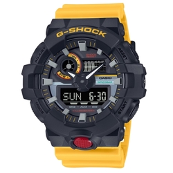 CASIO 卡西歐 G-SHOCK 錄音帶繽紛標籤方形時尚潮流電子錶 黑黃 GA-700MT-1A9_53.4mm