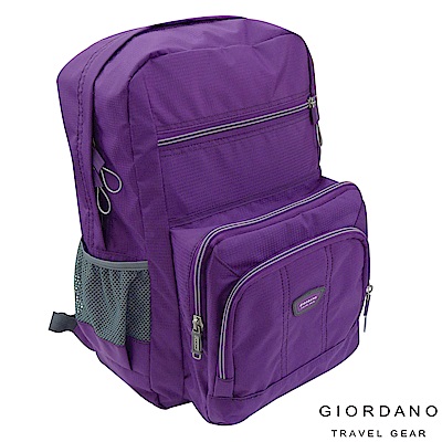 GIORDANO 佐丹奴休閒格紋可折疊後背包((神秘紫)