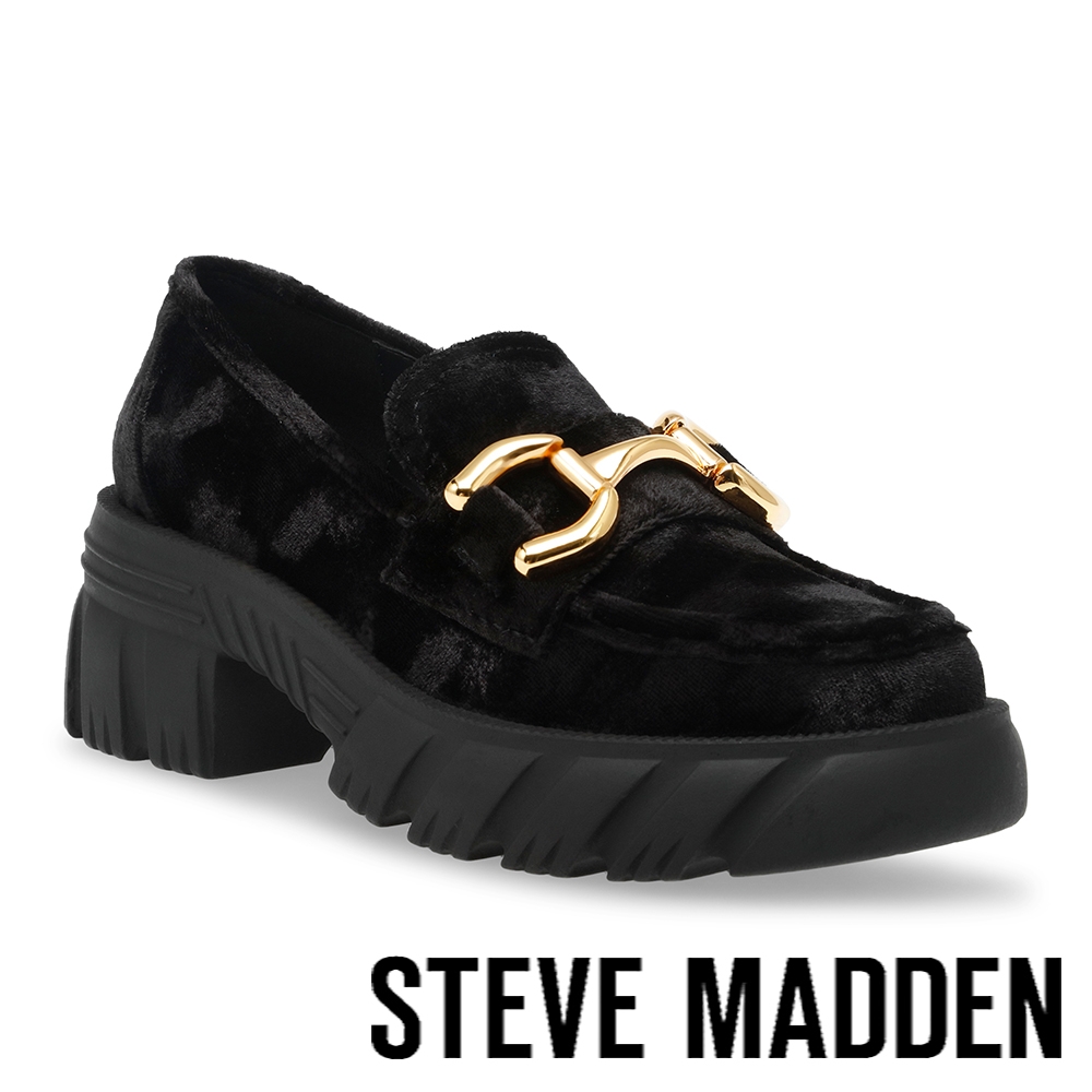 STEVE MADDEN-ON SET 金馬銜扣厚底樂福鞋-絨黑