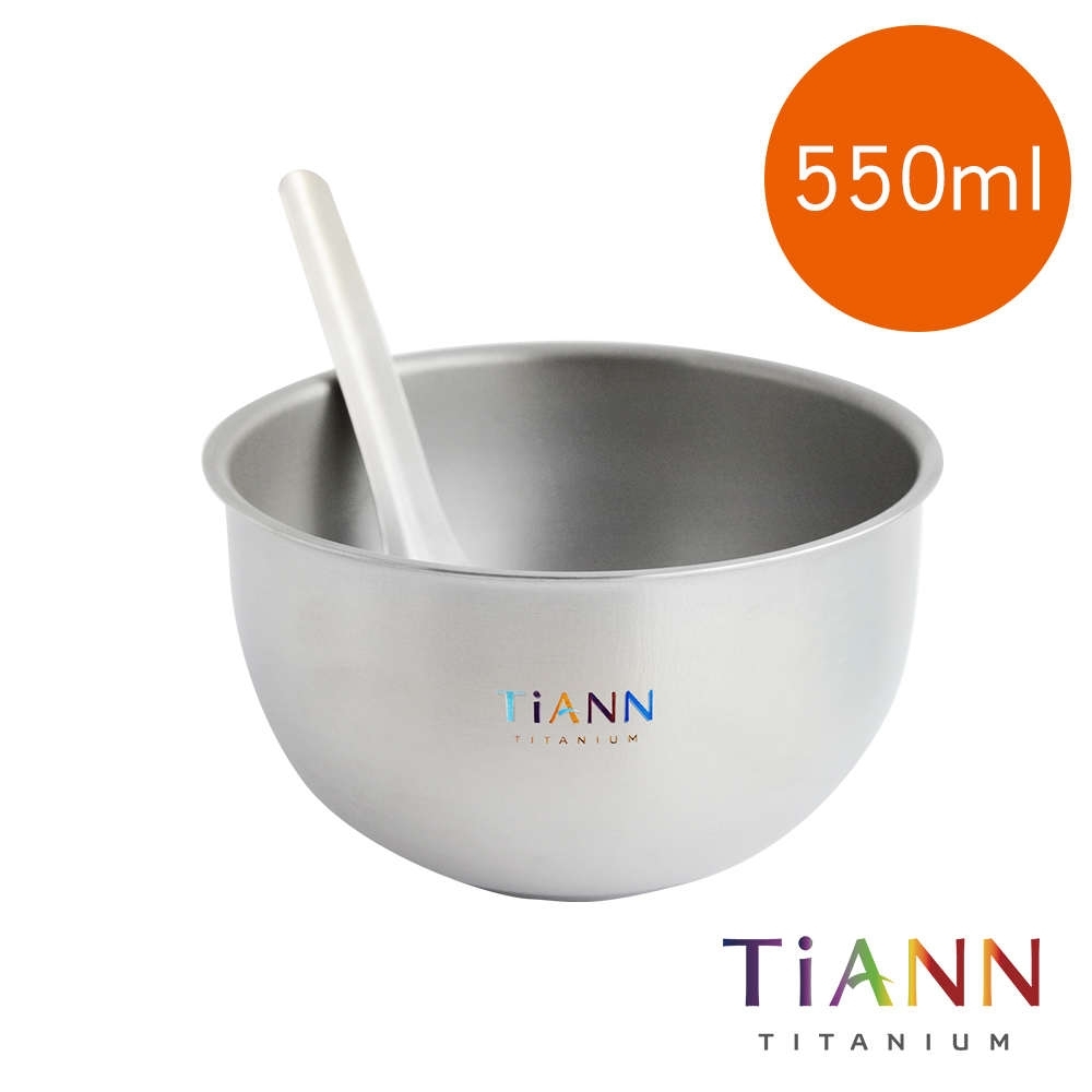 TiANN 鈦安純鈦餐具 550ml 雙層鈦碗／隔熱碗+台式湯匙套組(快)