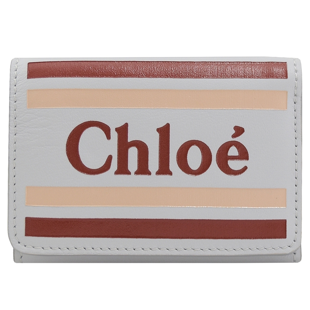 CHLOE 印字LOGO款牛皮三折零錢短夾(淺藍/小)