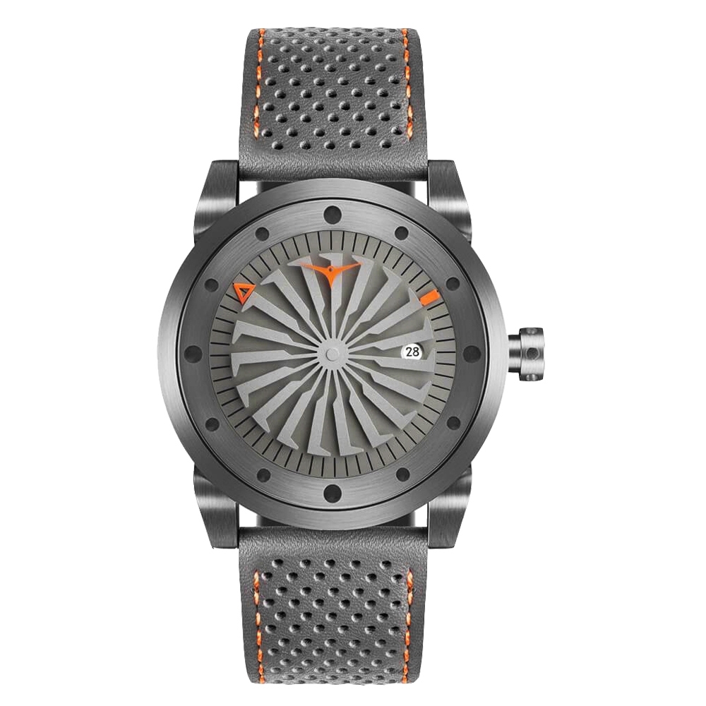 ZINVO 突破傳統渦輪機械皮革腕錶-灰(BETHS)/44mm