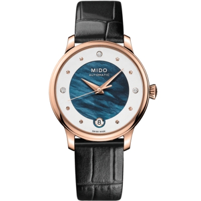 MIDO 美度 官方授權 Baroncelli Lady Day夜空藍珍珠貝機械女錶 M0392073610601-33mm