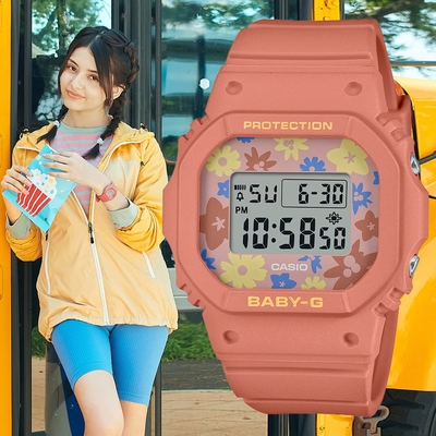 CASIO 卡西歐 BABY-G 花漾復古電子腕錶 母親節 禮物 42.1*37.9mm / BGD-565RP-4