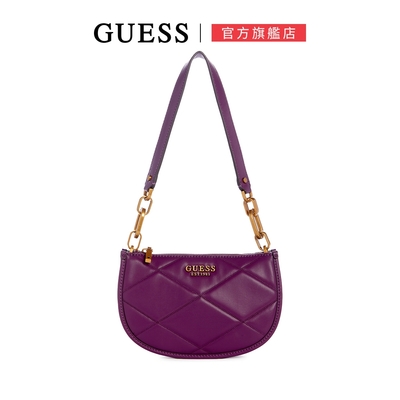 【guess】簡約菱格金屬扣環肩背包-兩色任選