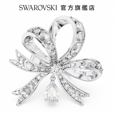 SWAROVSKI 施華洛世奇 Volta 個性戒指 蝴蝶結, 大, 白色, 鍍白金色