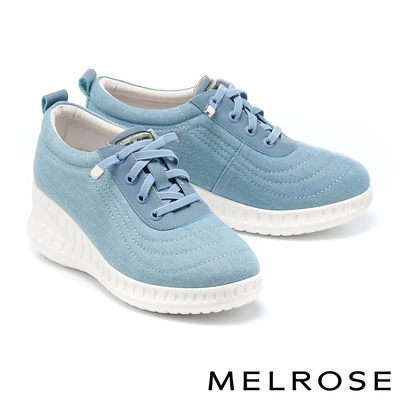 休閒鞋 MELROSE 美樂斯 清新純色流線造型全真皮厚底休閒鞋－藍