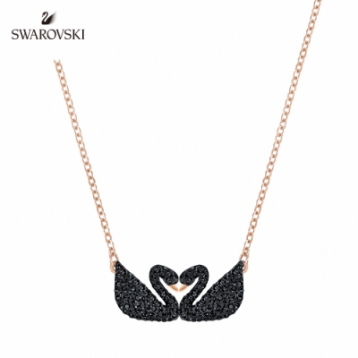 施華洛世奇 Iconic Swan Double 經典雙天鵝黑色水晶項鏈