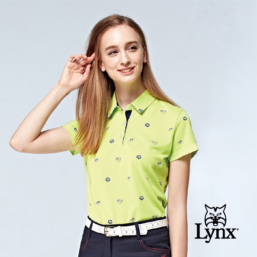 【Lynx Golf】女款吸濕排汗俏皮風印花短袖POLO衫-果綠色