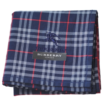 BURBERRY 經典格紋戰馬字母LOGO刺繡帕領巾(深藍格)