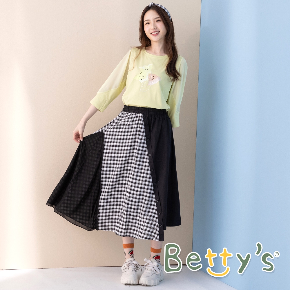 betty’s貝蒂思　素面拼接格布雪紡長裙(黑色)