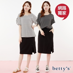 betty’s網路款　條紋荷葉袖上衣+綁帶開衩裙(共二色)