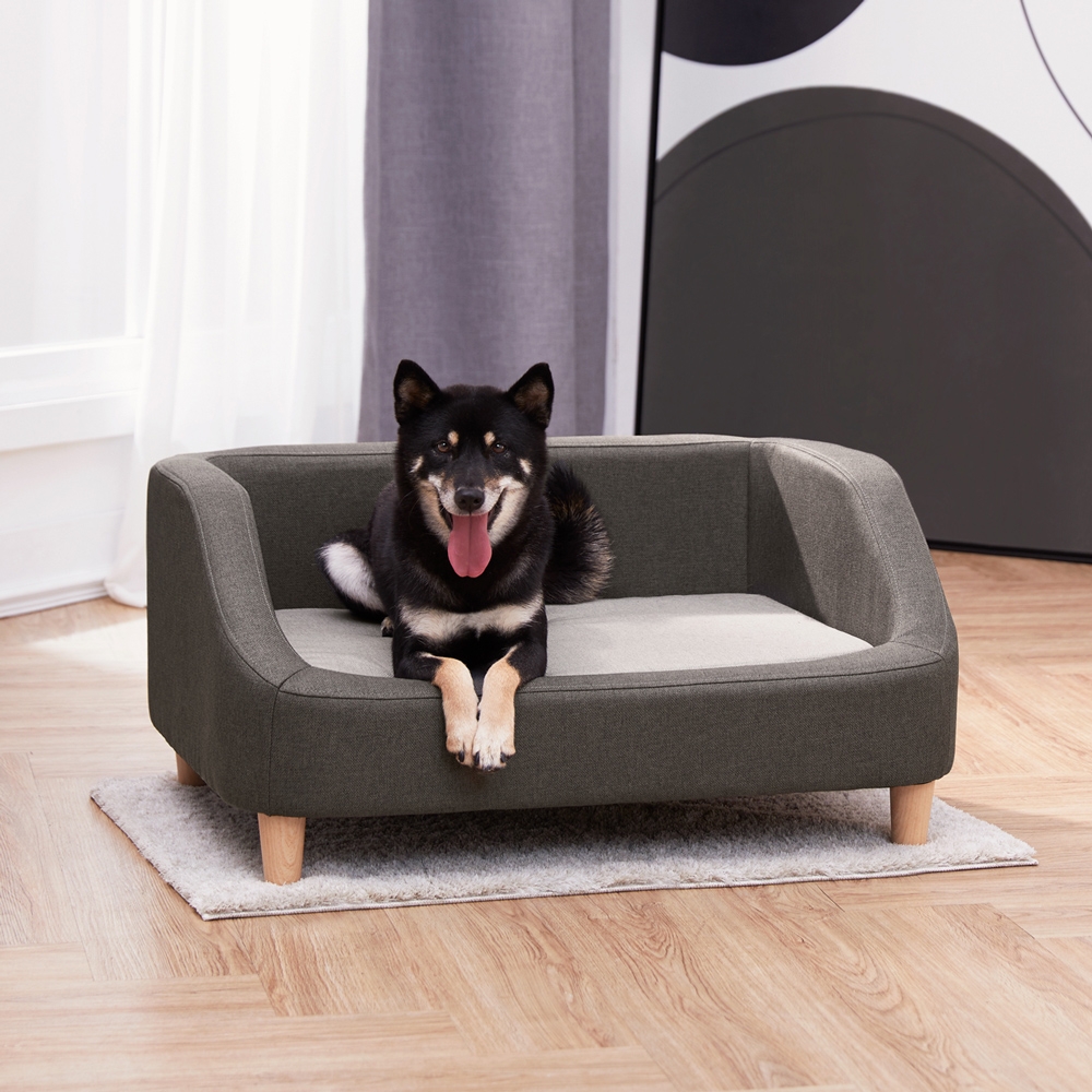 【Teamson pets】可拆式寵物沙發床-鐵石灰色 可拆換洗墊/寵物窩/貓窩/狗窩/睡窩