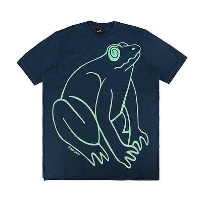 PAUL SMITH藝術字體LOGO大眼青蛙圖案設計純棉短袖T恤(男款/深藍)