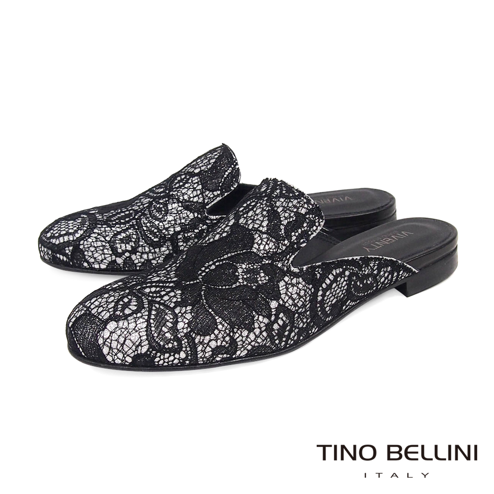 Tino Bellini 義大利進口歐式蕾絲提花平底穆勒鞋 _ 黑