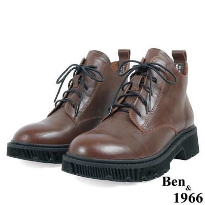 Ben&1966高級頭層牛皮中性綁帶踝靴-咖啡(237022)
