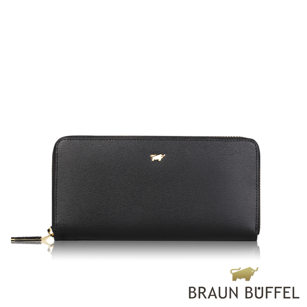 【BRAUN BUFFEL 德國小金牛】台灣總代理 城市 10卡拉鍊長夾-黑色/BF696-602-BK