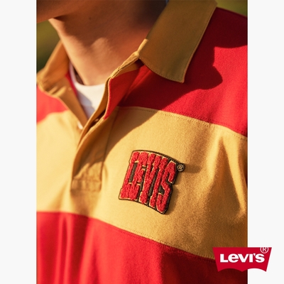 Levis 男款 學院風寬鬆版長袖Polo衫 / 絨面徽章Logo
