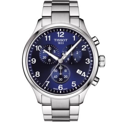 TISSOT 天梭 官方授權Chrono XL韻馳系列經典計時男錶(T1166171104701)45mm/藍